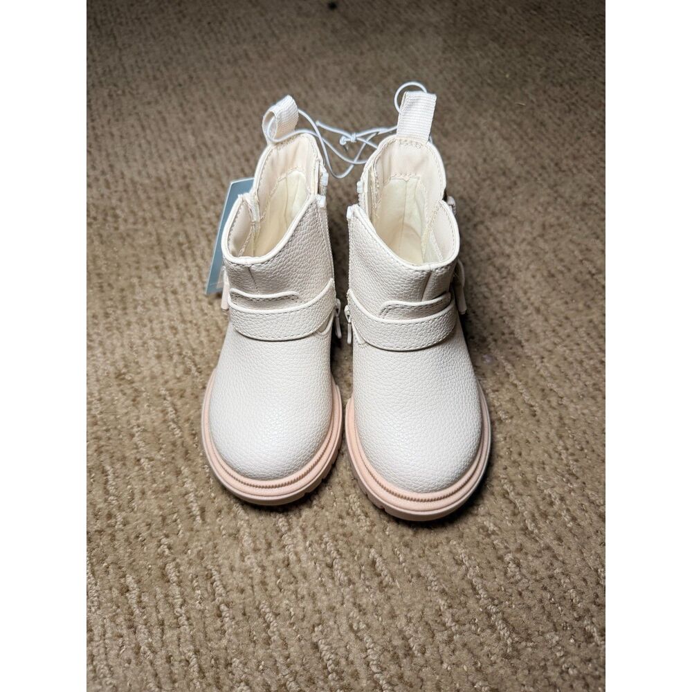 Cat & Jack Toddler Girls Cream Ankle Boots Buckle Strap Side Zip Size 5 NWT